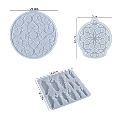 White Feather & Flower Pendant DIY Wind Chime Silicone Molds, Resin Casting Molds, For UV Resin, Epoxy Resin Jewelry Making, White, 81~204x70~204x5.6~7mm