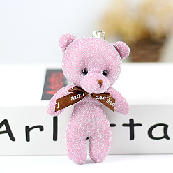 Pearl Pink Velvet Bear Pendant Decorations, with PP Cotton Filling & Metal Ball Chain, Pearl Pink, 120mm
