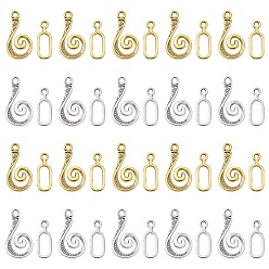 Antique Silver & Antique Golden 20Pcs 2 Colors Tibetan Style Alloy Hook and Eye Clasps, for Jewelry Making Findings, Antique Silver & Antique Golden, Vortex: 25.5x13.5x1.5mm, Hole: 2mm, Oval: 16.5x6x1mm, Hole: 2mm, 10pcs/color