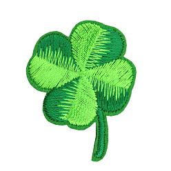 Green Computerized Embroidery Cloth Iron On/Sew on Patches, Costume Accessories, Clover, Green, 43x35mm