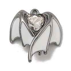 Белый Стойки обшивки сплава эмали подвески, со стразами, без кадмия, без никеля и без свинца, крыло и сердце, металлический черный , белые, 20.5x17.5x5.5 мм, отверстие : 1.2 мм