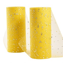 Yellow Glitter Sequin Deco Mesh Ribbons, Tulle Fabric, Tulle Roll Spool Fabric For Skirt Making, Yellow, 6 inch(15cm), about 25yards/roll(22.86m/roll)