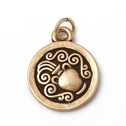 Aquarius Brass Pendants, with Jump Rings, Long-Lasting Plated, Flat Round with 12 Constellation/Zodiac Sign, Antique Bronze, Aquarius, 18.5x15x2mm, Jump Ring: 5x0.7mm, Inner Diameter: 3.6mm