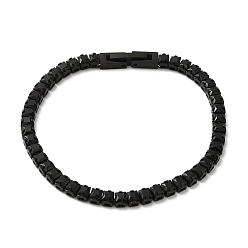 Black Black Cubic Zirconia Tennis Bracelet, 304 Stainless Steel Square Link Chain Bracelet, Black, 7-1/2 inch(19~19.2cm)