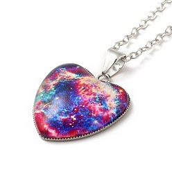 Royal Blue Glass Heart with Cloud Pendant Necklace, Platinum Alloy Jewelry for Women, Royal Blue, 20.24 inch(51.4cm)