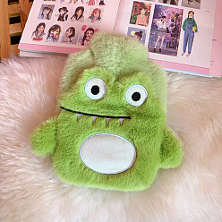 Yellow Green PVC Hot Water Bottle with Soft Fluffy Animal Cover, 400ml Water Bags, for Hand Leg Waist Warm Gift, Yellow Green, 225x215mm, Capacity: 400ml