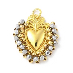 Серебро Сплав стекла подвески, сердце, с петлей, долговечный, без кадмия и без свинца, стойки покрытие, реальный 18 k позолоченный, серебряные, 31x28x7.5 мм, отверстие : 5.6 мм
