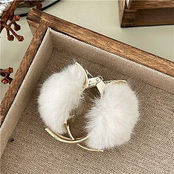 J84-B48 White Cute Faux Rabbit Fur Ball High Ponytail Claw Clip, Fashionable Texture Plush Hairpin