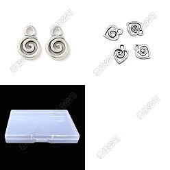 Antique Silver 200Pcs 2 Styles Tibetan Style Alloy Charms, Vortex & Heart, Cadmium Free & Lead Free, Antique Silver, 10~11.5x7~8x1.5mm, Hole: 1.8mm, 100pcs/style