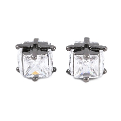 Черный Цвет Металла Латунные прозрачные бусины из кубического циркония, кубические, долговечный, стойки покрытие, без свинца и без кадмия, металлический черный , 10x10x8 мм, отверстие : 2 мм