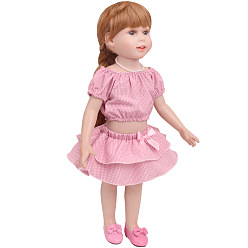 Pink Grid Pattern Cloth Doll Dress Suit, Doll Clothes Outfits, Fit for 18 inch American Girl Dolls, Pink, 310x235x140mm