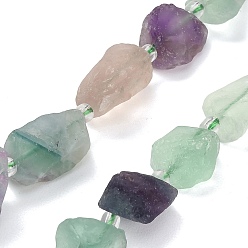 Fluorite Natural Rainbow Fluorite Beads Strands, Raw Rough, Nuggets, with Seed Beads, 13~23x12~16x6~13mm, Hole: 1mm, about 11~13pcs/strand, 7.44''(18.9cm)~7.99''(20.3cm)