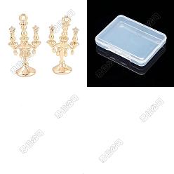 Plaqué 18K Or Véritable 10 pendentifs en laiton micro pavé de zircone cubique, charmes de chandeliers, réel 18 k plaqué or, 22x12x7mm, Trou: 1.2mm