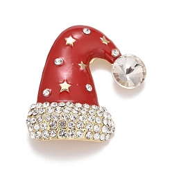 Golden Red Christmas Hat Enamel Pin with Rhinestone, Alloy Badge for Backpack Clothes, Golden, 43x40x9mm