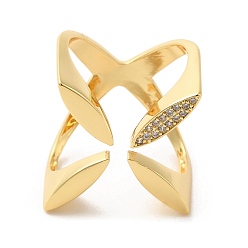 Настоящее золото 18K Открытые манжеты из латуни с микропаве и кубическим цирконием, широкие кольца с цветком, реальный 18 k позолоченный, внутренний диаметр: 18 мм