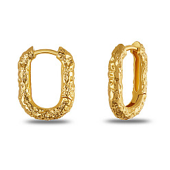Real 18K Gold Plated SHEGRACE 925 Sterling Silver Huggie Hoop Earrings, Textured Oval, Real 18K Gold Plated, 14x11mm