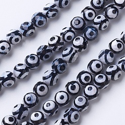 Black Natural Grade A Agate Beads Strands, Dyed & Heated, Round, Faceted, Black, 8mm, Hole: 1.2mm, about 48pcs/strand, 15.1 inch(38.5cm)