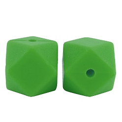 Lime Green Octagon Food Grade Silicone Beads, Chewing Beads For Teethers, DIY Nursing Necklaces Making, Lime Green, 17mm