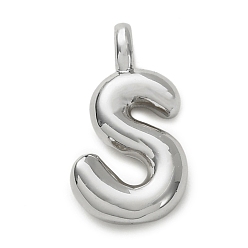 Letter S Латунные подвески, долговечный, стойки покрытие, без кадмия и без свинца, платина, Письмо с, 15.5x8.5x4.5 мм, отверстие : 2.5 мм