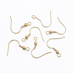 Real 24K Gold Plated 304 Stainless Steel Earring Hooks, Ear Wire, with Horizontal Loop, Real 24k Gold Plated, 20x17mm, Hole: 2mm, 20 Gauge, Pin: 0.8mm