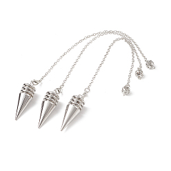 Platinum Brass Cone Dowsing Pendulum Pendants, with Cable Chain & Lobster Claw Clasps, Platinum, 225mm, Hole: 1.7mm