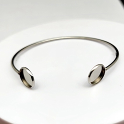 Couleur Acier Inoxydable Fabrication de bracelet manchette en acier inoxydable, sertissage cabochon vierge, couleur inox, plateau rond: 12 mm, 0.2 cm, diamètre intérieur: 2-7/8 pouce (7.2 cm)