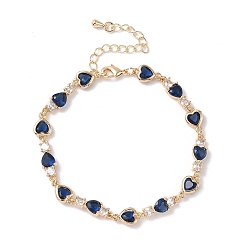 Темно-Синий Браслеты из кубического циркония в форме сердца, украшения из латуни для женщин, реальный 18 k позолоченный, темно-синий, 7 дюйм (17.9 см)