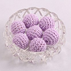 Plum Handmade Woolen Macrame Wooden Pom Pom Ball Beads, for Baby Teether Jewelry Beads DIY Necklace Bracelet, Plum, 16mm
