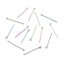 Rainbow Color Ion Plating(IP) 304 Stainless Steel Eye Pins, Rainbow Color, 30x0.6mm, 22 Gauge, Hole: 1.6mm