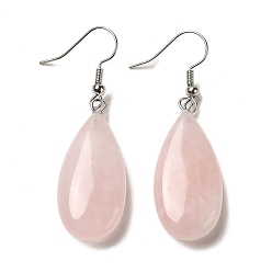 Розовый Кварц Серьги с подвесками в форме капли из натурального розового кварца, платиновые латунные серьги, 50.5x15 мм
