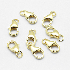 Golden 925 Sterling Silver Lobster Claw Clasps, with Jump Rings, Golden, 9.5mm, Hole: 2mm