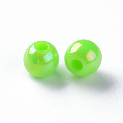 Pelouse Verte Perles acryliques opaques, de couleur plaquée ab , ronde, pelouse verte, 6x5mm, Trou: 1.8mm, environ4400 pcs / 500 g