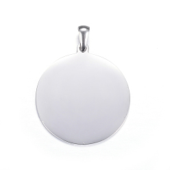 Stainless Steel Color 304 Stainless Steel Pendants, Stamping Blank Tag, Flat Round, Stainless Steel Color, 33x30x1mm, Hole: 7x3mm