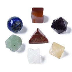 Mixed Stone Natural Mixed Gemstone Beads, No Hole/Undrilled, Chakra Style, for Wire Wrapped Pendant Making, 3D Shape, Round & Cube & Triangle & Merkaba Star & Bicone & Octagon & Polygon, 13.5~21x13.5~22x13.5~20mm