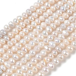 Beige Brins de perles de culture d'eau douce naturelles, Note 2 un, pomme de terre, beige, 4.5~5mm, Trou: 0.2mm, Environ 95~100 pcs/chapelet, 14.76'' (37.5 cm)