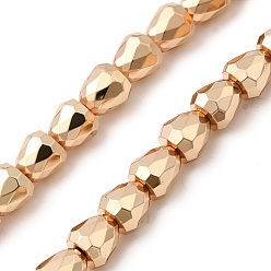 Светло-Золотое Покрытие Стеклянные бусины с гальваническим покрытием , конус, граненые, свет позолоченные, 6x6 мм, отверстие : 1 мм, около 65 шт / нитка, 15.75'' (40 см)