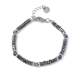 Содалитовое Браслеты из натурального содалита и немагнитного синтетического гематита для женщин, с 201 нержавеющей сталью и 304 фурнитурой из нержавеющей стали, бусина : 5 мм и 4x4x2 мм, 7-3/8 дюйм (18.7 см)