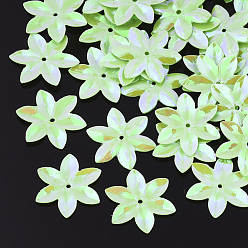 Pale Green Ornament Accessories, PVC Plastic Paillette/Sequins Beads, Flower, Pale Green, 13~13.5x12x0.4mm, Hole: 1.4mm, about 9000pcs/500g