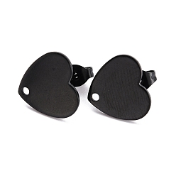 Electrophoresis Black 304 Выводы серьги из нержавеющей стали шпилька, с ушными гайками / серьгами и отверстием, формы сердца, ионное покрытие (ip), электрофорез черный, 12x13x1 мм, штифты : 0.8 мм