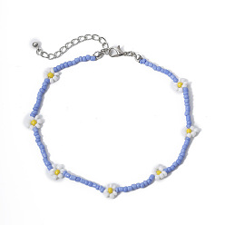 Blue Necklace 3111 Colorful Beaded Flower Necklace for Women with Simple, Sweet and Cool Style