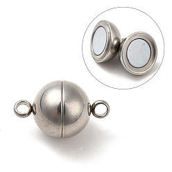 Stainless Steel Color 304 Stainless Steel Magnetic Clasps with Loops, Round, Stainless Steel Color, 21x14mm, Hole: 2mm