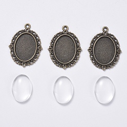 Antique Bronze DIY Pendant Making, with Alloy Pendant Cabochon Settings and Transparent Oval Glass Cabochon, Antique Bronze, Cabochon Setting: 29.5x22, Glass: 18x13x4~5mm
