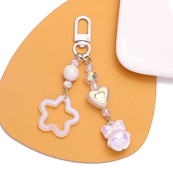 White Cute Acrylic Star and Bell Shape Pendant Keychain, with Clasp, White, Pendant: 76x30x18mm