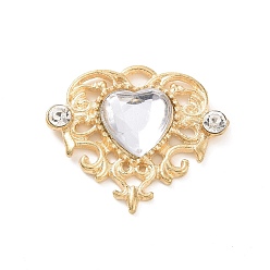 Clear Acrylic Pendants, with Golden Tone Alloy Rhinestone Finding, Heart Charm, Clear, 21.5x25x5mm, Hole: 2x2.5mm