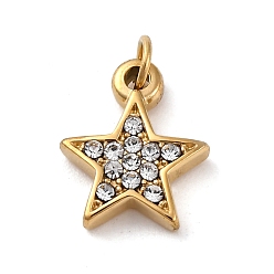 Кристалл 304 прелести нержавеющей стали, со стразами, ионное покрытие (ip), реальный 14 k позолоченный, звезда, кристалл, 12x9.5x2.5 мм, отверстие : 2 мм