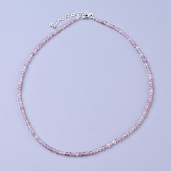 Strawberry Quartz Natural Strawberry Quartz Beaded Necklaces, with Brass Lobster Claw Clasps, Faceted Round Beads, 16.5 inch~16.7 inch(42~42.5cm)x3~3.5mm