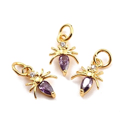 Фиолетовый Латунные микро проложить кубического циркония прелести, реальный 18 k позолоченный, без кадмия и без свинца, насекомое, фиолетовые, 12x8x2 мм, отверстие : 3.8 мм