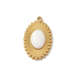 Белый Нефрит Натурального белого нефрита подвески, 304 из нержавеющей стали овальные амулеты, реальный 18 k позолоченный, ионное покрытие (ip), 19x12x4.5 мм, отверстие : 1 мм