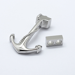 Stainless Steel Color 304 Stainless Steel Hook Clasps, with Slider Beads/Slide Charms, For Leather Cord Bracelets Making, Anchor, Stainless Steel Color, 43x29x8.5mm, Hole: 4.5x9.5mm