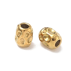 Real 18K Gold Plated 304 Stainless Steel Beads, Hammered Oval, Ion Plating(IP), Real 18K Gold Plated, 5x4mm, Hole: 1.7mm